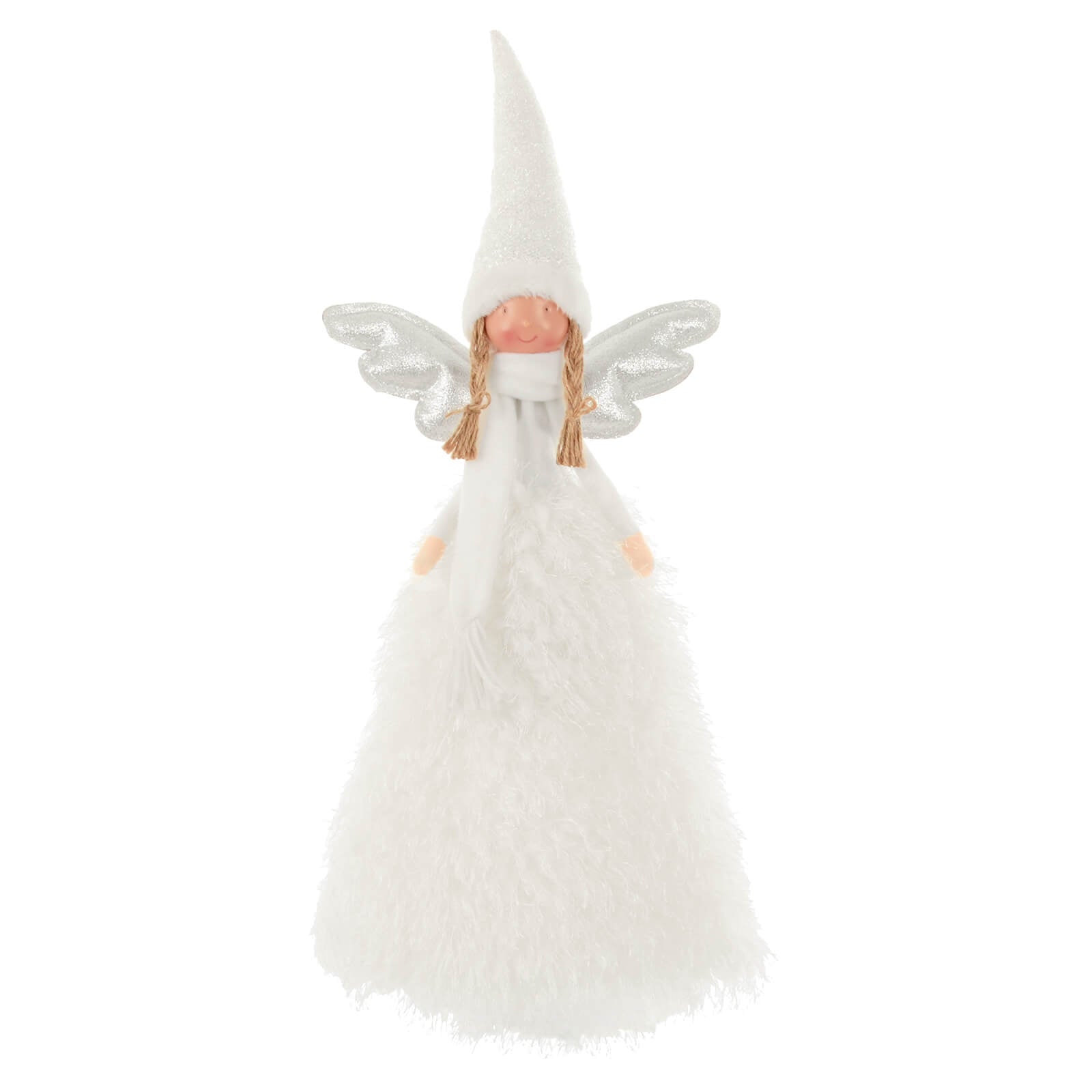 Mr Crimbo Christmas Tree Fairy Topper White Silver Wings 55cm - MrCrimbo.co.uk -XS7245 - -